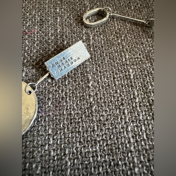 Anne-Marie Chagnon statement necklace - linked pewter disks - 21 in - Picture 5 of 7